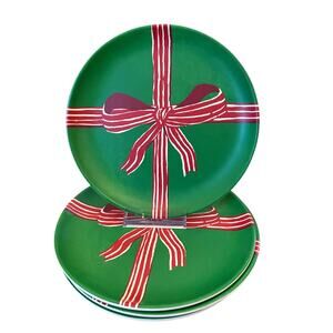 Target Threshold Red Bow Melamine Salad Plates 7in Set of 4 Holiday Green NEW